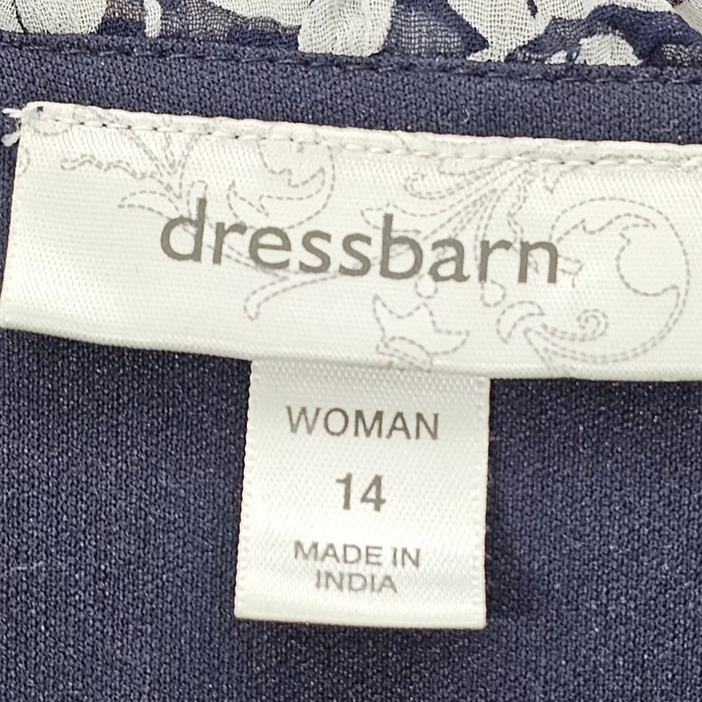 Dressbarn Women's Navy White Leaf Print Faux Wrap Dress Size 14 Boho - Picture 4 of 13
